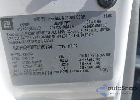 2007 Chevrolet Silverado 3500 Classic Work Truck from USA, damaged, VIN 1GCHK39D07E180744